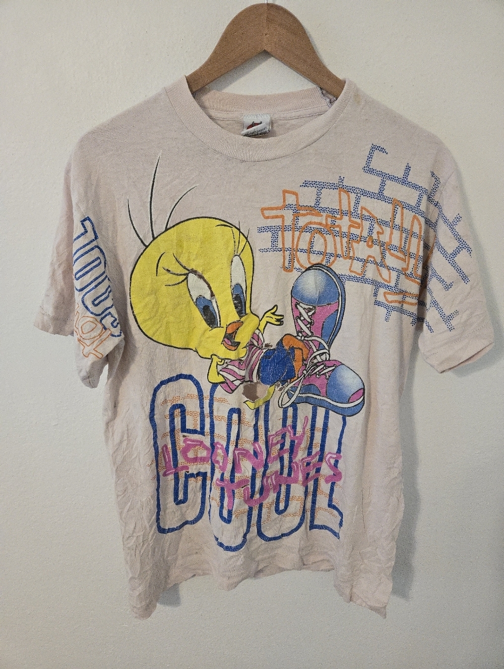 Vintage Looney Tunes Tweety Bird T Shirt Mens Medium 90s AOP All Over Print